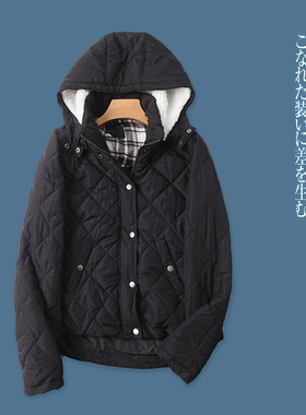 轻薄棉衣 秋冬新款外贸女装立领连帽长袖拉链摁扣双口袋棉服27585