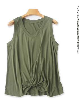 无袖T恤  夏季新款外贸女装时尚减龄V领套头纯色弹力扭结T恤29333