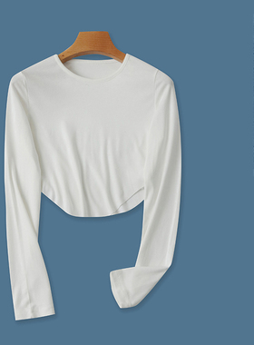 短款莱卡棉T恤  春秋新款外贸女装时尚修身圆领套头长袖T恤28471