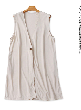 日单中长款马甲  夏秋新女装简约百搭V领一粒扣开叉透气马甲31496