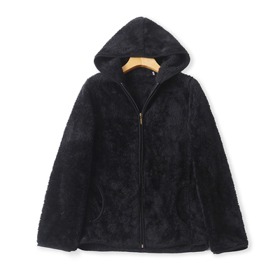 毛绒开衫外套 冬季新款外贸女连帽领拉链长袖双口袋休闲外套32903