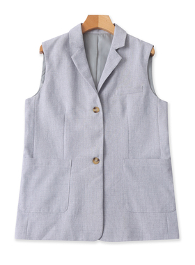 西装马甲 春秋新款女装时尚减龄西装领两粒扣双口袋无袖背心33186