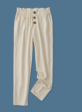 休闲裤  秋新外贸女装时尚松紧高腰纽扣纯色弹力细毛圈长裤26154