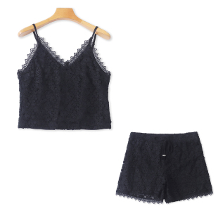 吊带 短款 短裤 夏季 减龄显瘦31874 钩花镂空时尚 新外贸女装 套装