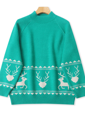 软糯毛衣 秋冬新款女装简约百搭半高领套头长袖拼色显瘦毛衣32933