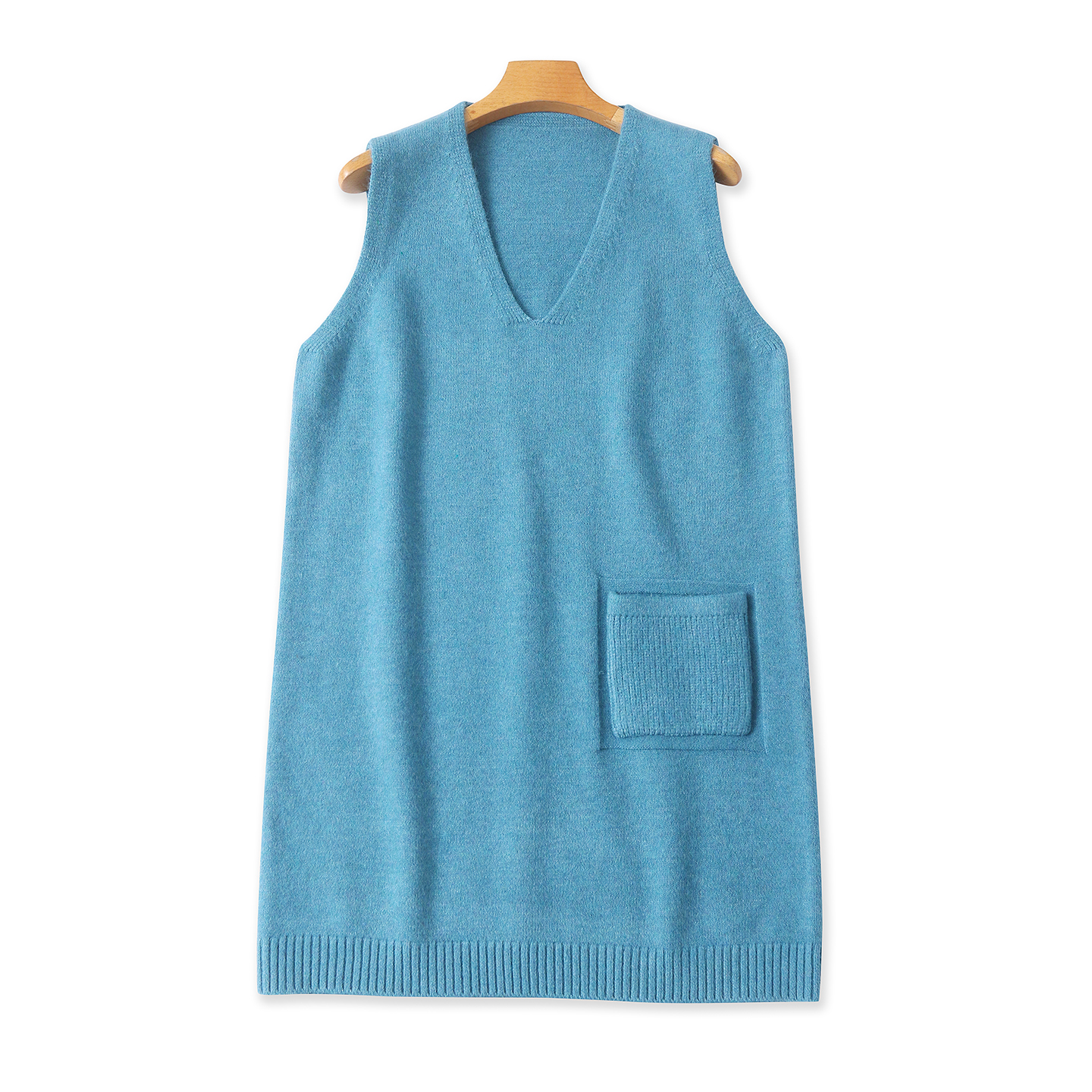 中长款毛衣马甲  秋季新款女简约百搭V领套头单口袋毛线背心32759