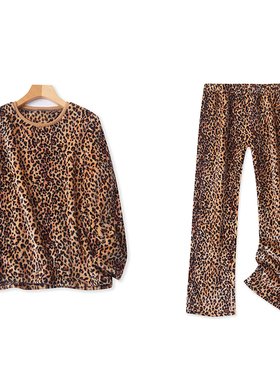 毛绒家居服套装  冬季新外贸女装印花圆领套头长袖上衣+长裤29933