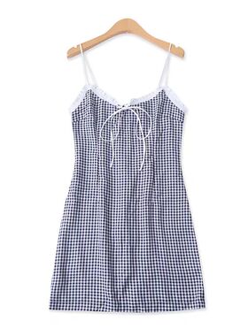 撞色格子吊带裙 夏季新外贸女装时尚修身吊带可调节包臀短裙31056