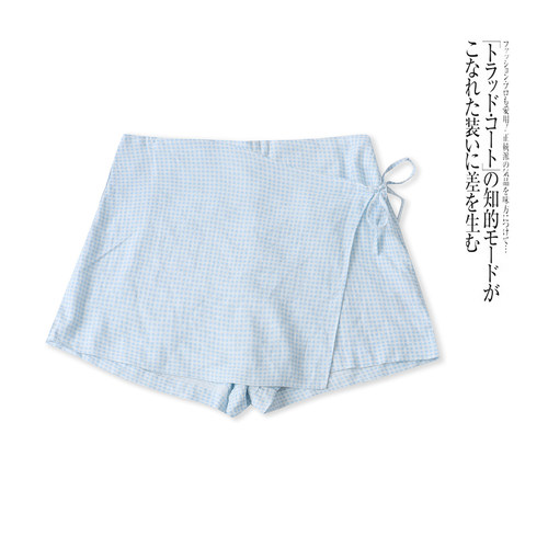 亚麻裙短裤 夏季新款外贸女装时尚自然腰系带侧拉链阔腿短裤31775