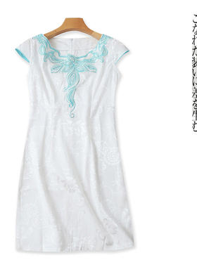 中式改良款旗袍 夏新女装套头短袖包臀短裙刺绣亮片提花礼服29316