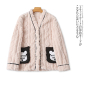 女装 新款 简约舒适V领单排扣刺绣保暖居家服32245 冬季 毛绒家居服