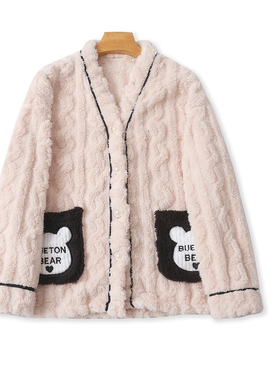 毛绒家居服  冬季新款女装简约舒适V领单排扣刺绣保暖居家服32245