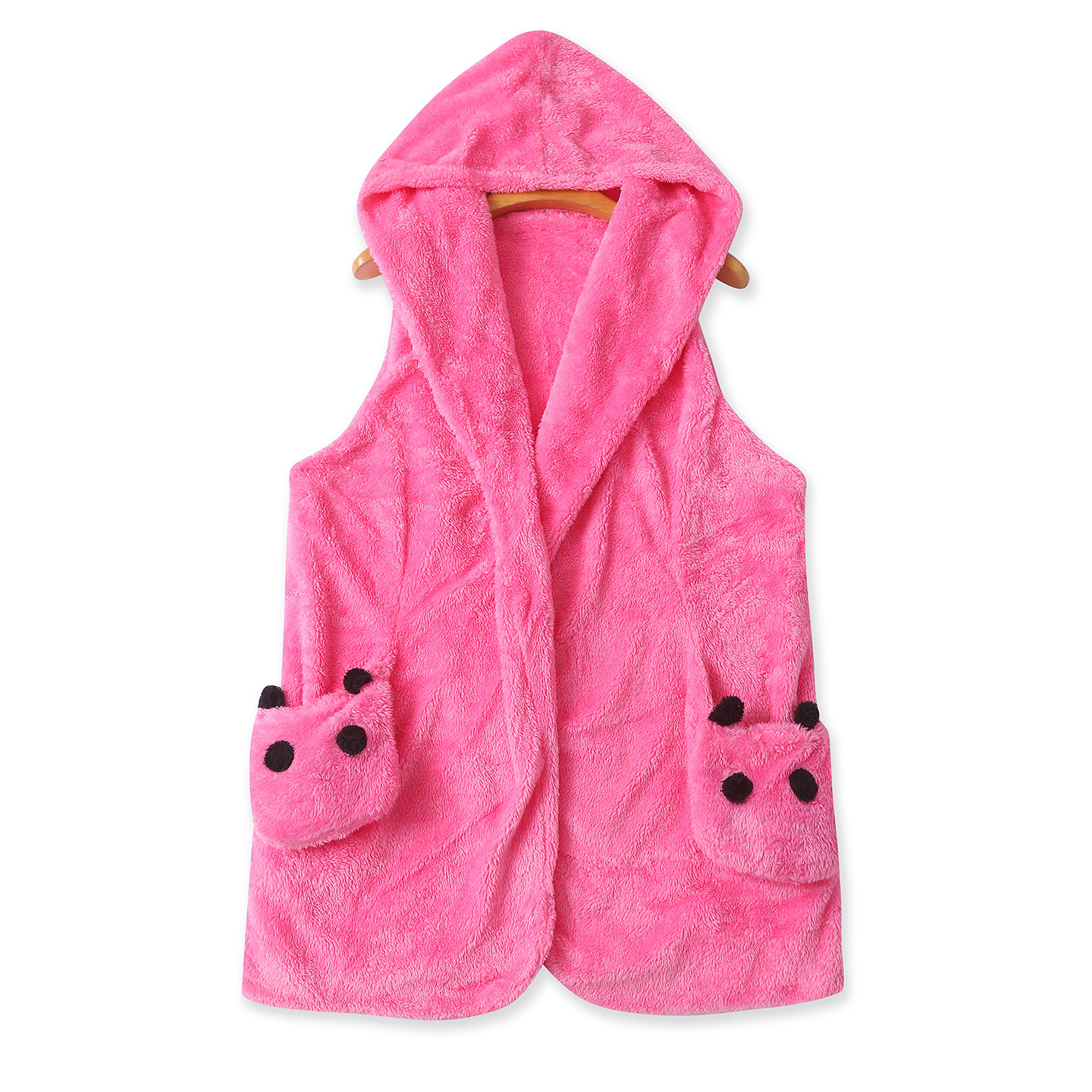 毛绒马甲 秋冬新款外贸女装时尚连帽领无扣双口袋中长款背心32703