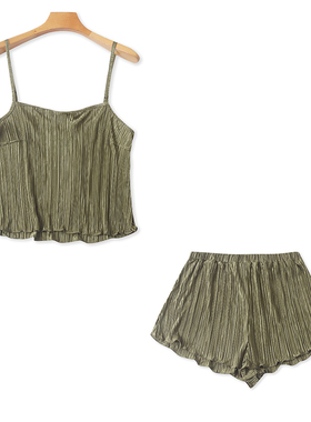 百褶时尚套装分开出售短款吊带+短裤 夏新款外贸女弹力显瘦30950