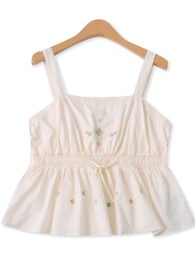 全棉刺绣背带小衫 夏季新款外贸女装时尚背带半松紧抹胸小衫31767