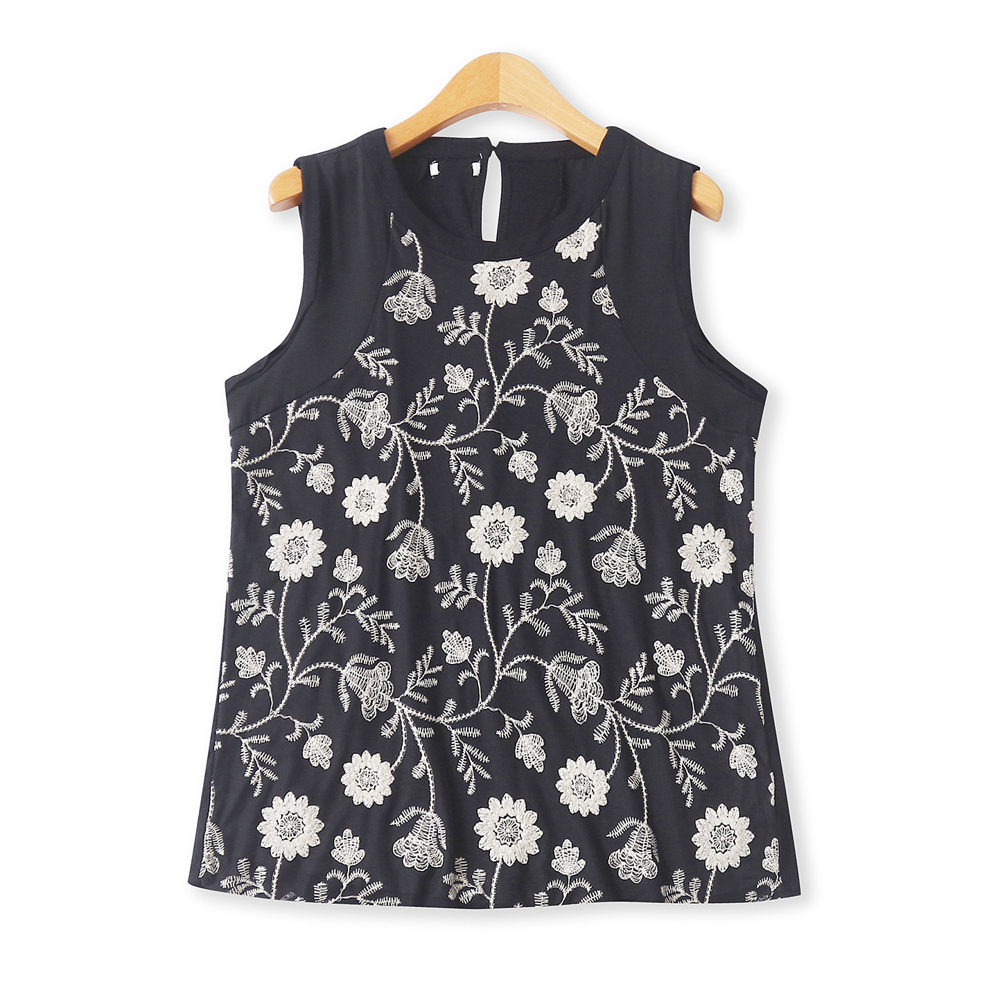 网纱刺绣拼接无袖小衫 夏季新款外贸女装圆领一粒扣套头大码32486,女装/女士精品,衬衫,淘宝优惠券,粉丝福利购,淘宝优惠卷