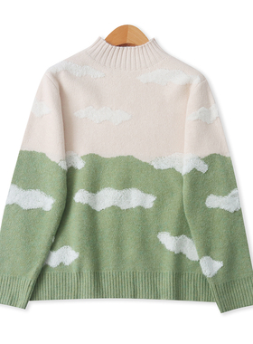 拼色植绒毛衣 秋冬新款女装时尚减龄半高领套头长袖撞色毛衣33151