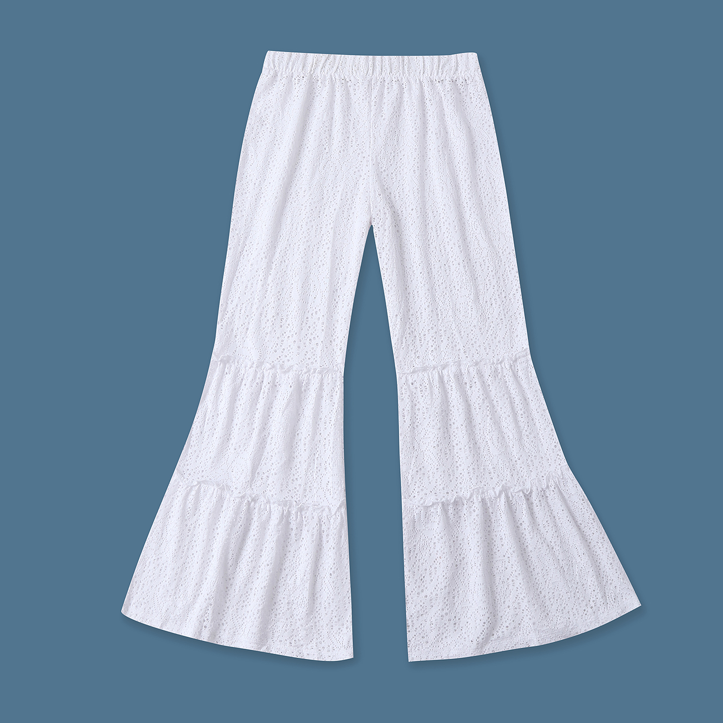 蕾丝喇叭裤 秋季新款外贸女装百搭松紧高腰镂空拼接透视长裤32527