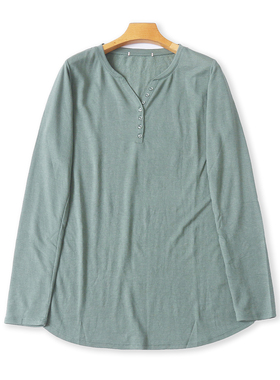 通勤百搭T恤  秋季新款外贸女装圆V领套头长袖内搭外穿大码32714