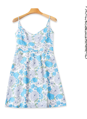印花吊带裙  夏季新外贸女装时尚减龄V领可调节露背套头短裙31463