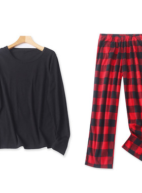 家居服套装  秋冬新款外贸女装圆领套头长袖T恤+摇粒绒长裤29992