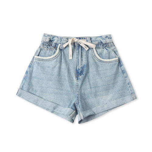 水洗棉牛仔短裤 夏季新款女装时尚百搭休闲高腰拉链纽扣阔腿33312