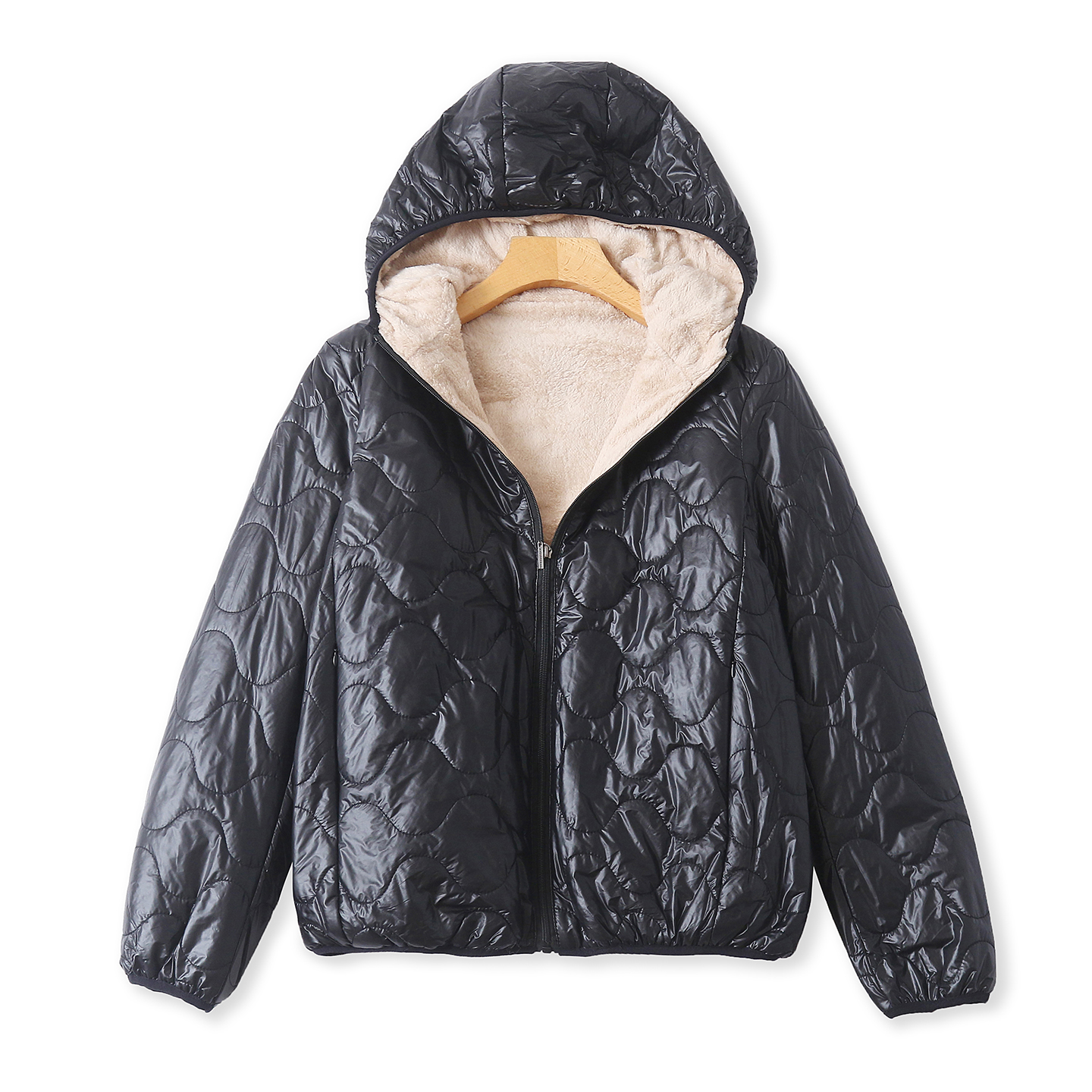 轻薄棉衣  秋冬新款外贸女装时尚连帽领拉链长袖双口袋棉服32584