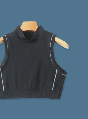 运动健身小背心  夏季新款外贸女装半高领套头紧身短款露脐28069