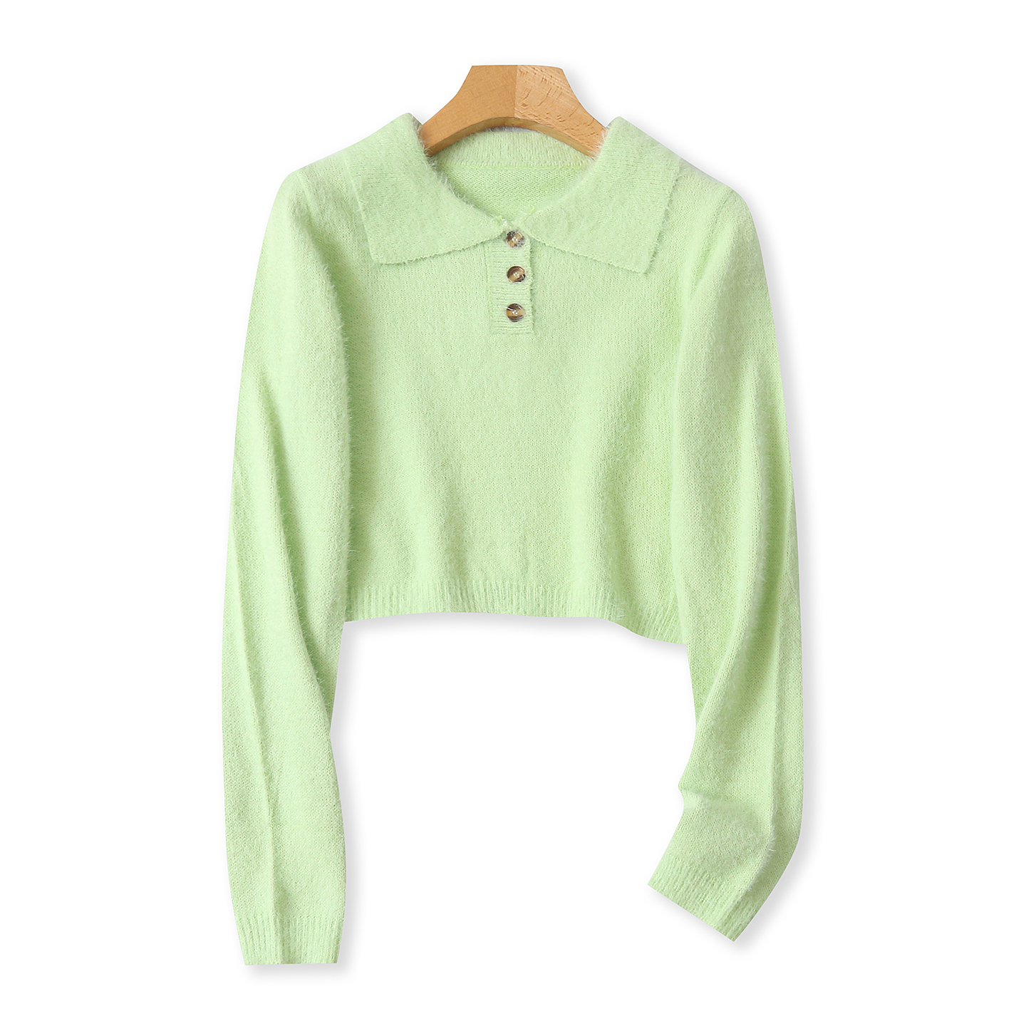 短款毛衣  秋季新款外贸女装时尚翻领纽扣套头长袖显瘦毛衣32579