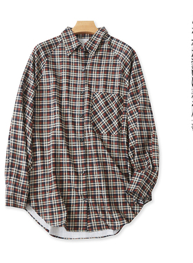 格子衬衫 春秋新款外贸女装时尚减龄宽松翻领单排扣长袖衬衫31987