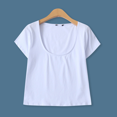 棉质T恤 夏季新款外贸女装简约百搭圆领套头短袖修身显瘦T恤33866