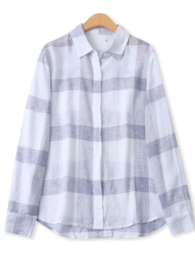 莱赛尔格子衬衫  春新款外贸女时尚减龄翻领单排扣长袖衬衫33384