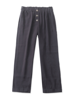 休闲裤 春秋新款外贸女装简约木耳边松紧高腰翻双口袋边长裤33523