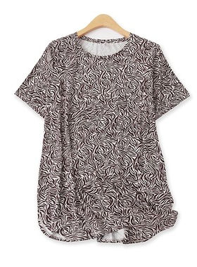 人棉大码T恤   夏季新外贸女装简约圆领套头短袖开叉圆弧T恤30384