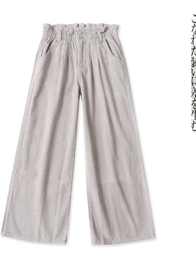 灯芯绒阔腿裤 秋季新款外贸女装松紧高腰蓝绿纽扣直筒九分裤31674