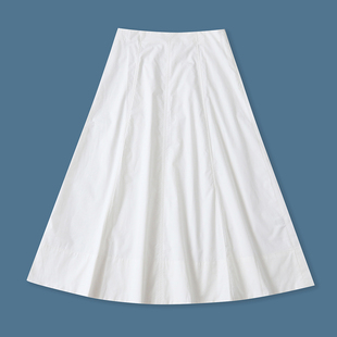 全棉中长半身裙  秋季新款外贸女简约减龄自然腰侧拉链A字裙32848