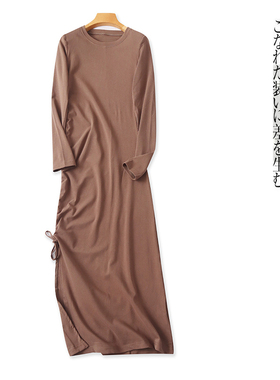 系带连衣裙 秋季新款女装时尚修身圆领套头长袖包臀开叉长裙29453