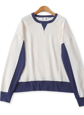 棉混纺薄绒卫衣 男女同款  秋新款外贸圆领套头长袖拼色卫衣32748