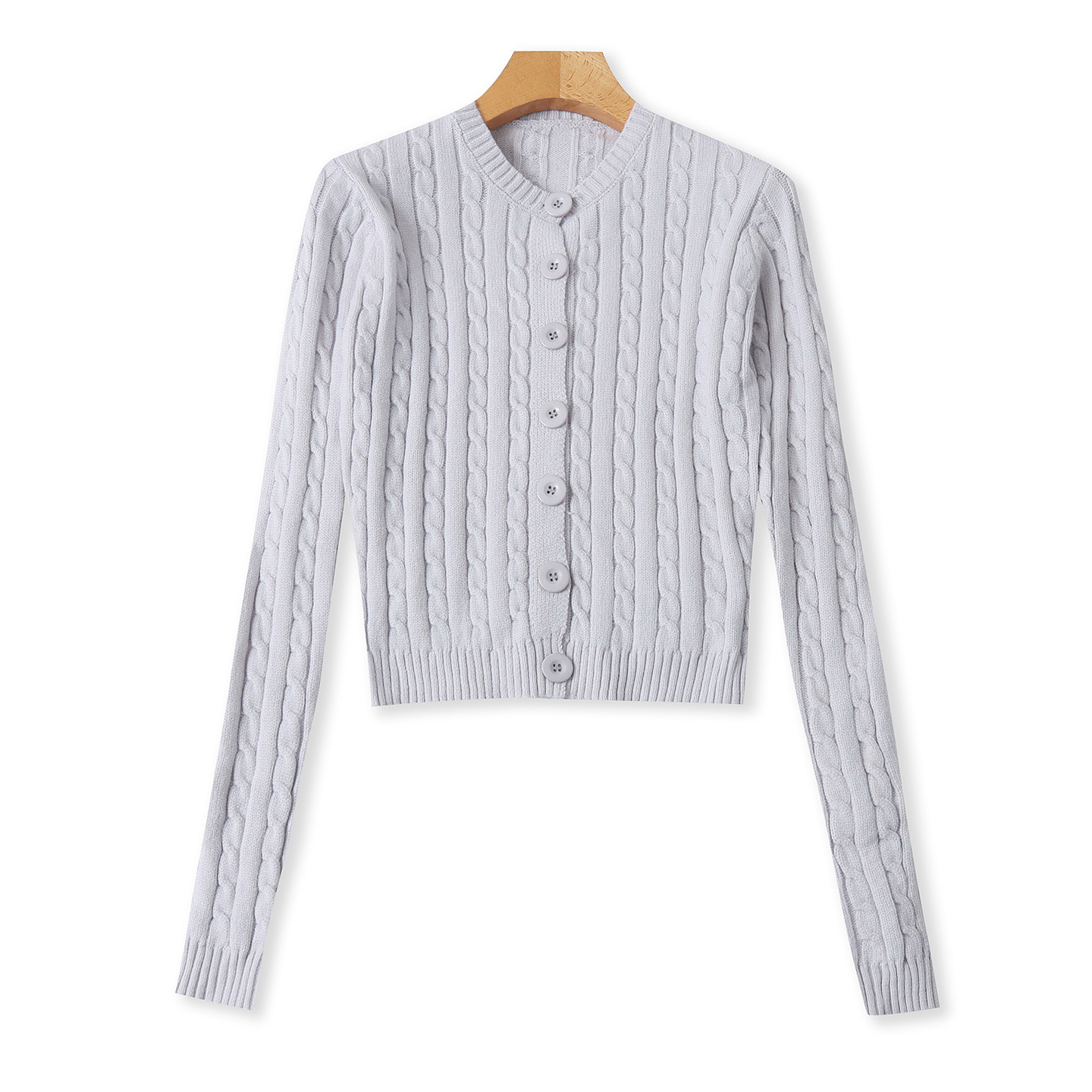 开衫毛衣 秋季新款外贸女装时尚圆领单排扣长袖纯色麻花显瘦32924