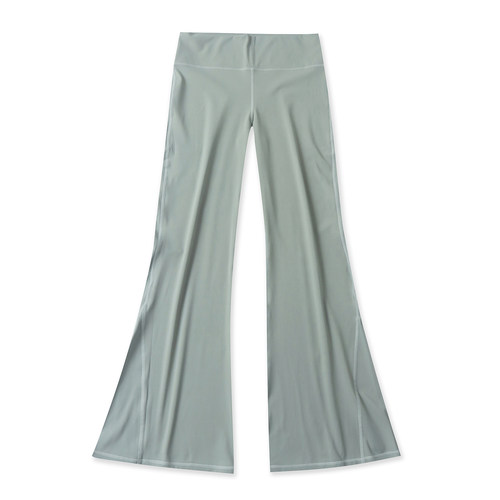 运动健身瑜伽裤 春秋新款外贸女装双层弹力腰纯色拼微喇长裤33728