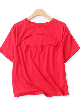 短袖棉T恤  夏季新款外贸女装时尚修身圆领套头镂空显瘦T恤31561