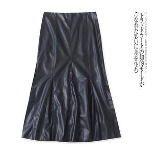 仿羊皮鱼尾半身裙 秋季新款外贸女装时尚自然腰后拉链中长裙32040