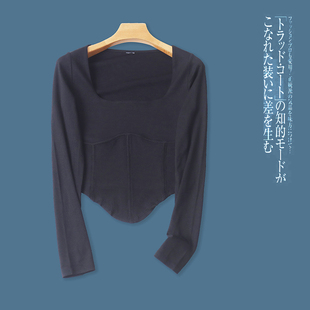 方领打底T恤 春秋新款外贸女装法式方领套头长袖T恤内搭外穿30505