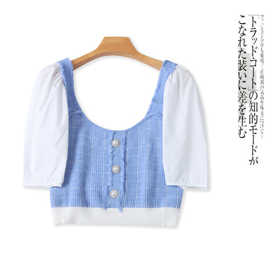 小香风假两件衬衫法式领