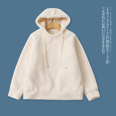 羊羔毛加绒加厚卫衣 冬新款外贸女装连帽套头长袖一体绒外套32418