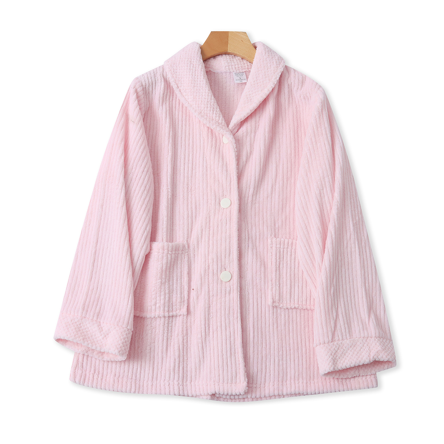 条纹毛绒居家服 秋冬新款外贸女装翻领单排扣长袖双口袋上衣33156