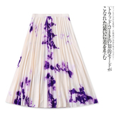 时尚 外贸女装 靓丽自然腰拉链印染中长裙31313 夏秋新款 百褶半身裙