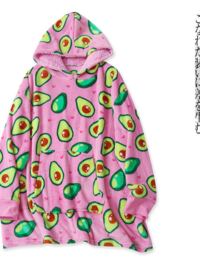 毛绒家居服 秋冬新款外贸女装连帽领套头长袖袋鼠兜印花上衣30131