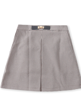 千鸟格半身裙  秋季新款外贸女时尚减龄自然腰侧拉链A字短裙32730