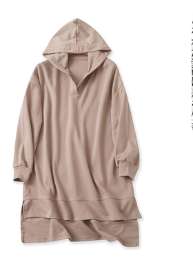 中长款卫衣  春秋新款外贸女装连帽领套头长袖开叉休闲上衣27222